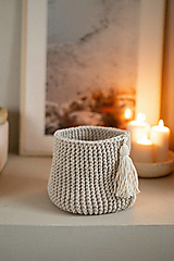 Úložné priestory & Organizácia - Pletený košík so strapcom v režnej farbe - 17425618_