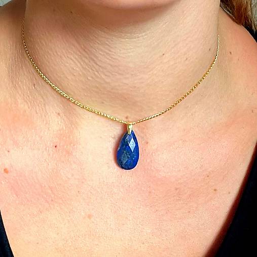 Faceted Lapis Lazuli Pendant AG925 Gold Plated / Strieborný pozlátený prívesok s lazuritom E049