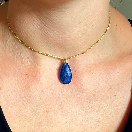 Faceted Lapis Lazuli Pendant AG925 Gold Plated / Strieborný pozlátený prívesok s lazuritom E049