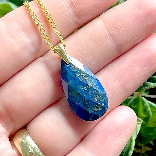 Faceted Lapis Lazuli Pendant AG925 Gold Plated / Strieborný pozlátený prívesok s lazuritom E049