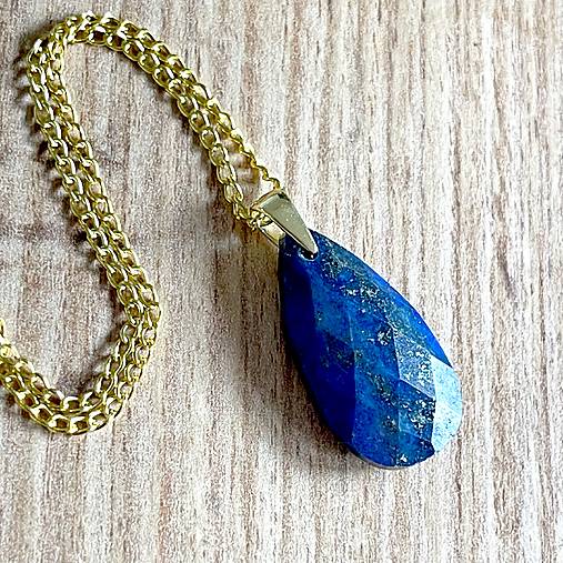 Faceted Lapis Lazuli Pendant AG925 Gold Plated / Strieborný pozlátený prívesok s lazuritom E049
