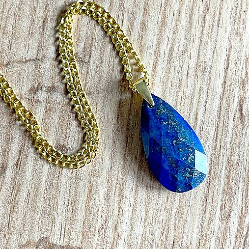 Faceted Lapis Lazuli Pendant AG925 Gold Plated / Strieborný pozlátený prívesok s lazuritom E049