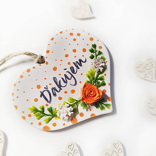 Tabuľky - Srdiečko bodkované Ďakujem oranžové - 17428314_