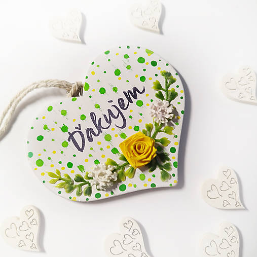 Tabuľky - Srdiečko bodkované Ďakujem žlté - 17428331_