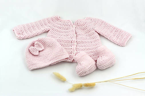 Detské súpravy - Bledoružový set s mašličkou MERINO - 17426981_