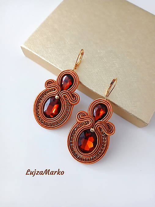 Náušnice - Ruby soutache náušnice - 17426884_