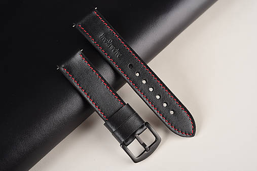 Náramky - Kožený remienok Apple Watch 42- 49 Ultra | Classic, čierny, červené prešitie - 17428009_