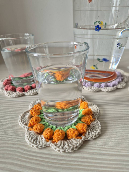 Kvetinová podšálka - sada po 6 ks (Oranžová)