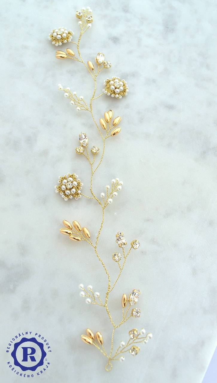 Vintage čipkovaná vlasová ozdoba v zlatom prevedení 