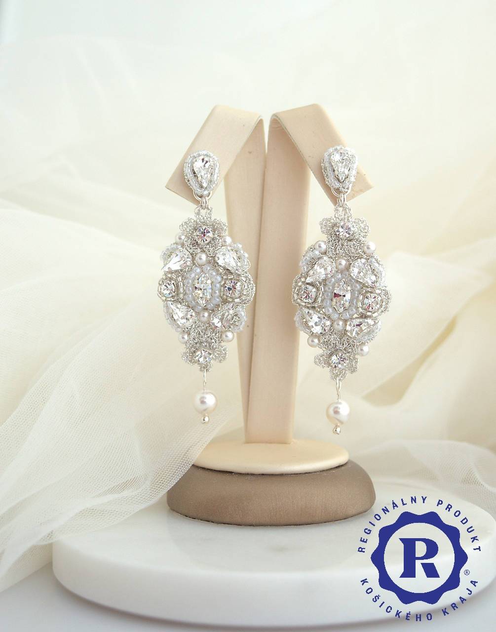 Luxusné krajkované náušnice s krištáľmi midi (Ag925)