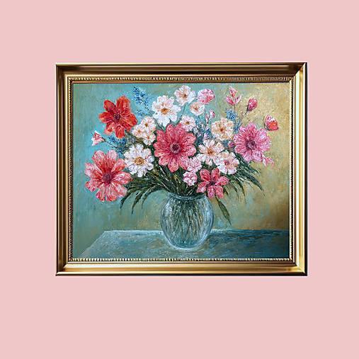 Obrazy - Kvety vo váze - olej 50x70 - 17428633_