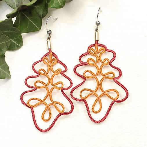 Náušnice - Makramé náušnice Dubové listy - 17434525_