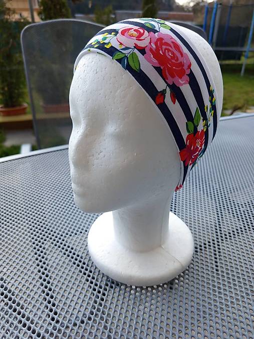 Čiapky, čelenky, klobúky - Čelenka Ruže s prúžkom - 17435861_