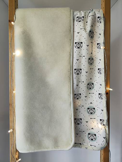 Detský textil - VLNIENKA Ovčie rúno deka 100% MERINO TOP SUPER WASH Natural s kašmírom Origami medvedík - 17435455_
