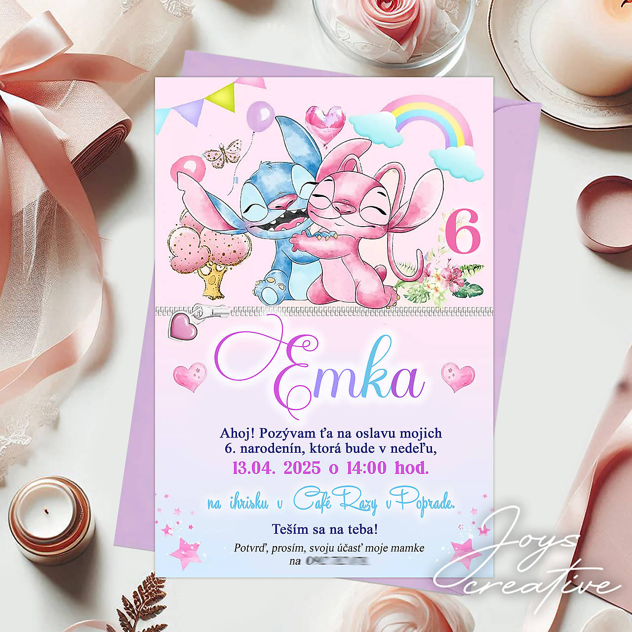 Narodeninová pozvánka Stitch  (stitch a angel)