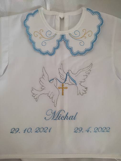 Detský textil - Vyšívaná krstná košieľka (holubice (modrá)) - 17434750_