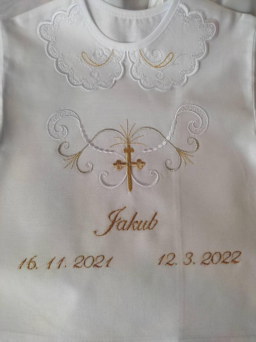 Detský textil - Vyšívaná krstná košieľka (ornament (zlatá)) - 17434768_