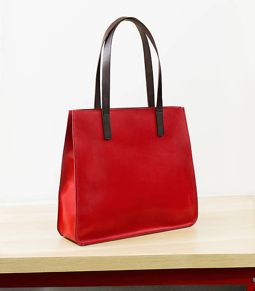 Kabelky - Kožená kabelka TOTE BAG | červená - 17435066_