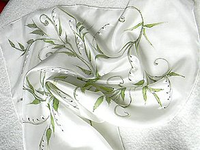 Šatky - Konvalinky - hedvábný šátek 55 x 55 cm - 17440549_
