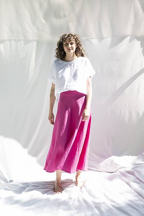 Sukne - Ľanová Sukňa Campana dlhá Sweet Pink - 17441615_