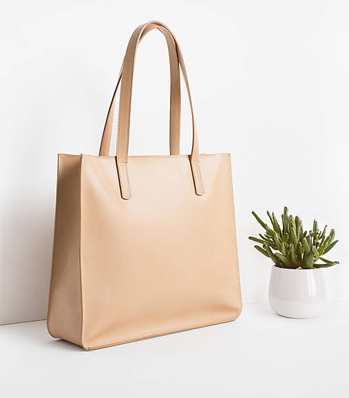 Kabelky - Kožená shopper kabelka TOTE BAG | béžová - 17440107_
