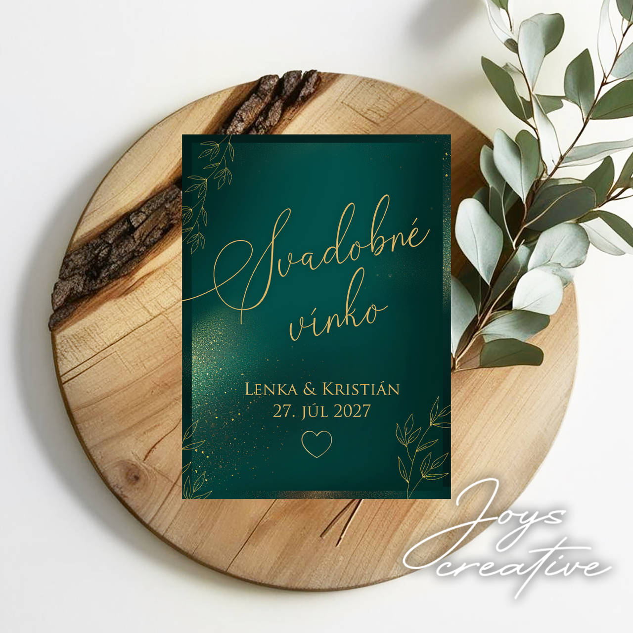 Samolepiace svadobné smaragdové etikety na víno v luxusnom štýle  A03