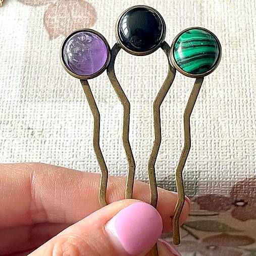 Elegant Bronze Gemstone Hair Comb / Hrebienok do vlasov s minerálmi E064