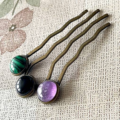 Elegant Bronze Gemstone Hair Comb / Hrebienok do vlasov s minerálmi E064