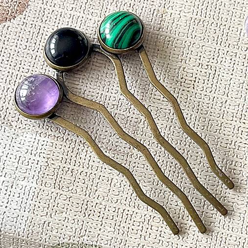 Elegant Bronze Gemstone Hair Comb / Hrebienok do vlasov s minerálmi E064