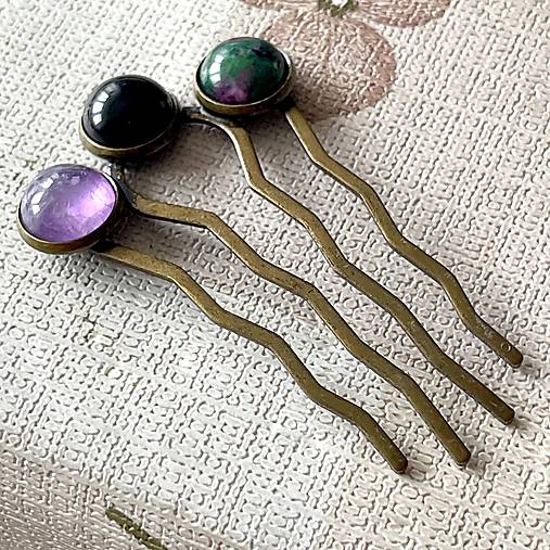 Elegant Bronze Gemstone Hair Comb / Hrebienok do vlasov s minerálmi E064