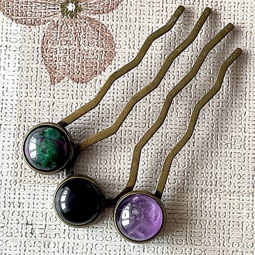 Elegant Bronze Gemstone Hair Comb / Hrebienok do vlasov s minerálmi E064