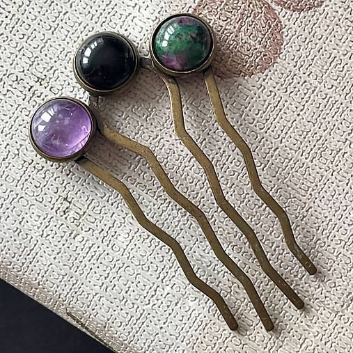 Elegant Bronze Gemstone Hair Comb / Hrebienok do vlasov s minerálmi E064