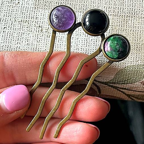 Elegant Bronze Gemstone Hair Comb / Hrebienok do vlasov s minerálmi E064