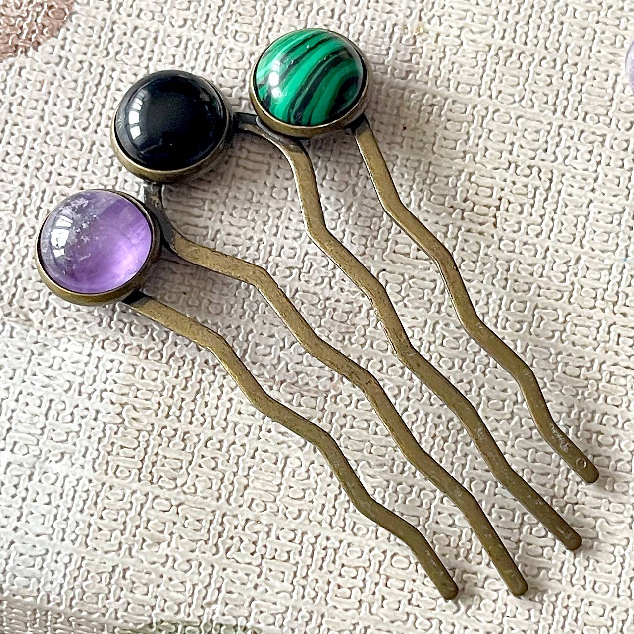 Elegant Bronze Gemstone Hair Comb / Hrebienok do vlasov s minerálmi E064
