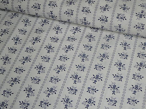 Textil - Modrá kytička v pruhoch - 17446094_