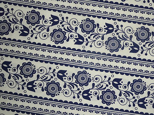 Textil - Tulipán a ruža, modrá na bielej - 17446143_
