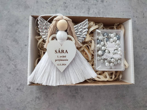 Dekorácie - Darček na prvé sväté prijímanie, macrame anjelik - 17448987_
