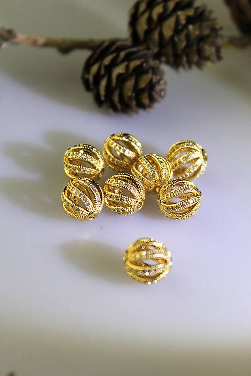 Korálky - zlatá štrasová korálka 10mm - 17448910_