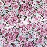 Textil - pivónie na modrosivej, 100 % predzrážaná bavlna EÚ, šírka 140 cm - 17450038_
