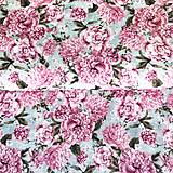 Textil - pivónie na modrosivej, 100 % predzrážaná bavlna EÚ, šírka 140 cm - 17450040_