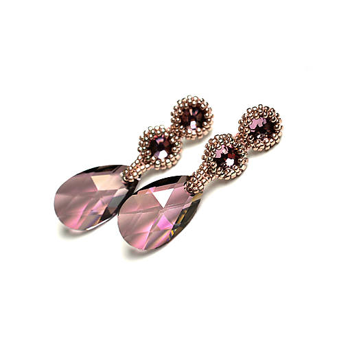 Náušnice - Staroružová, náušnice Swarovski kryštál, korálky - 17448906_