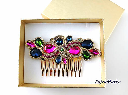 Ozdoby do vlasov - Johana soutache hrebienok do vlasov - 17449421_