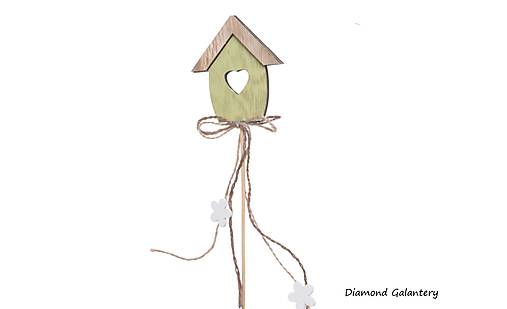 Polotovary - Drevený zápich - Domček - Zelený - 17452857_