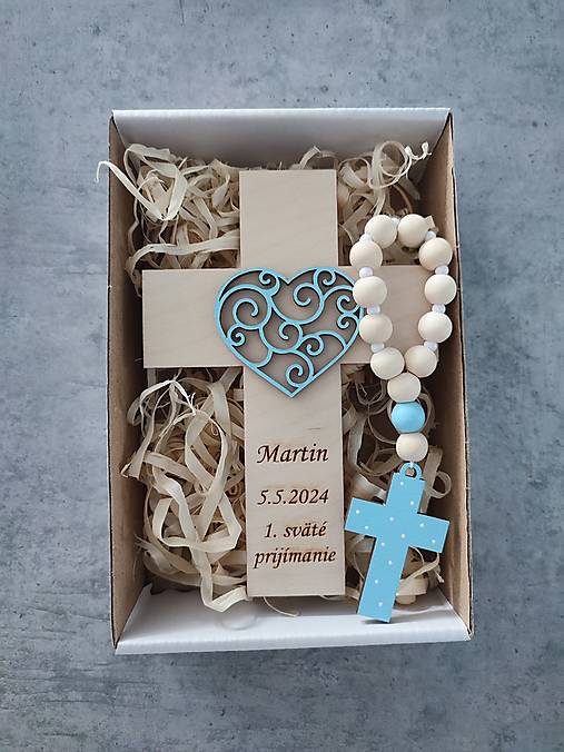 Dekorácie - Darček na prvé sväté prijímanie, Set krížik a ruženec na prvé sväté prijímanie - 17451615_