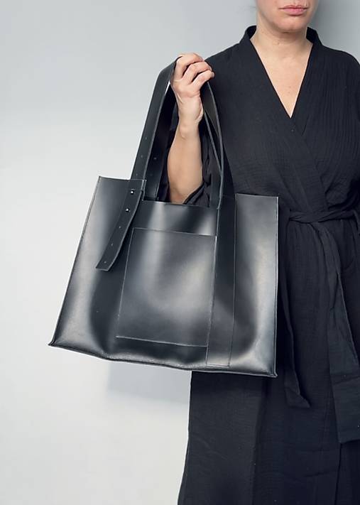 Veľké tašky - .ČIERNA súprava. kožená shopper a crossbody kabelka - 17452466_
