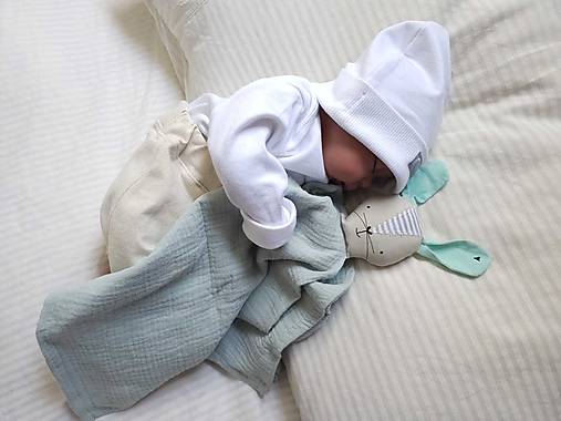 Hračky - Mušelínový mojkáčik ZAJKO (Mentolová) - 17452144_