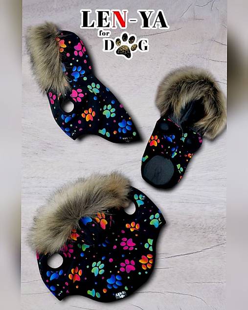 Pre zvieratá - Výpredaj - softshellová vesta Color paws s hnedou kožušinkou - 17452632_