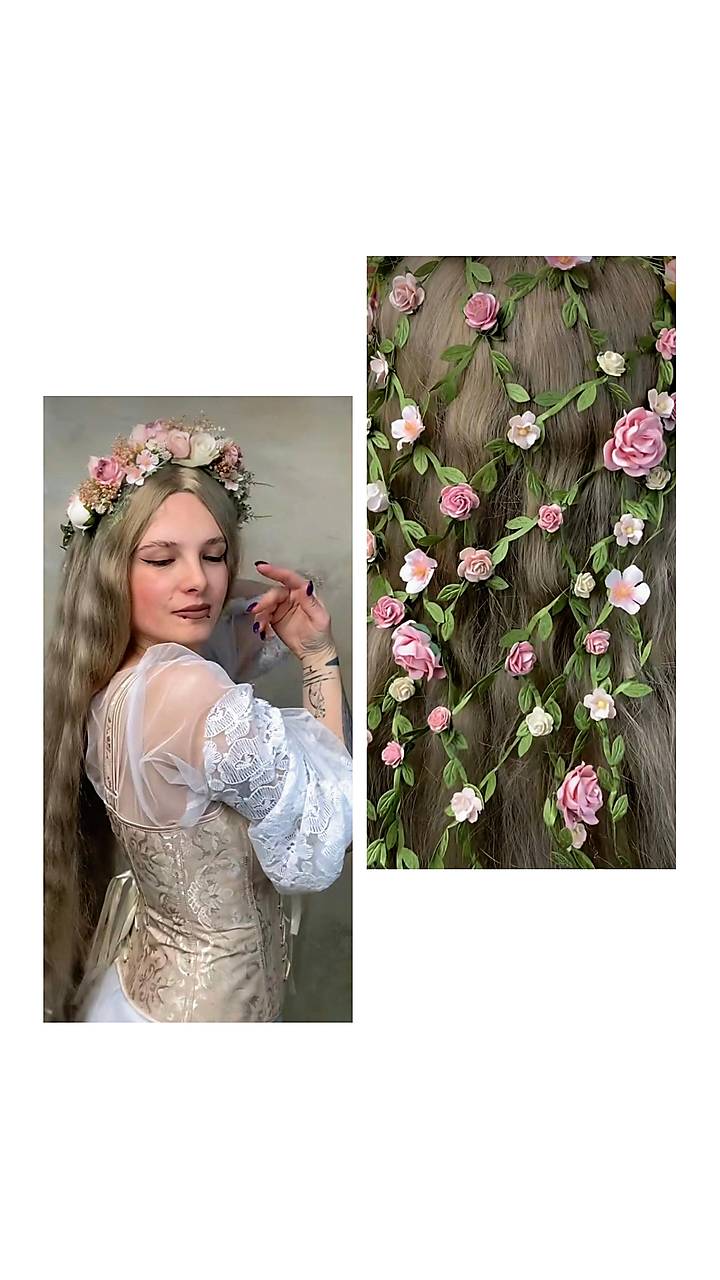 Kvetinová čelenka "reticella" - ružovokrémová