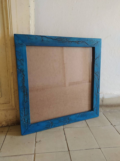 Rámiky - Drevený zdobený rám so sklom 50 x 50 cm modrý - 17454524_