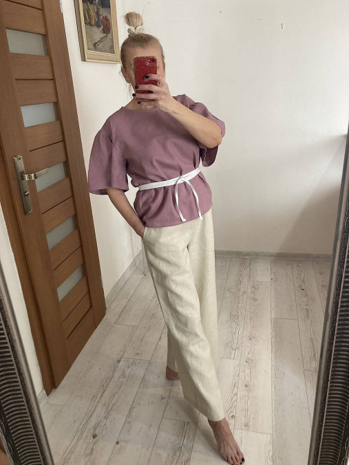 Šaty - TOP s krátkym rukávom ĽAN-ový / Mauve/ - 17453769_